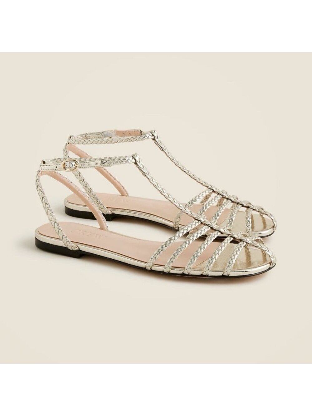 J. Crew Braided Cage-toe Sandals Flats in Sliver Metallic Leather